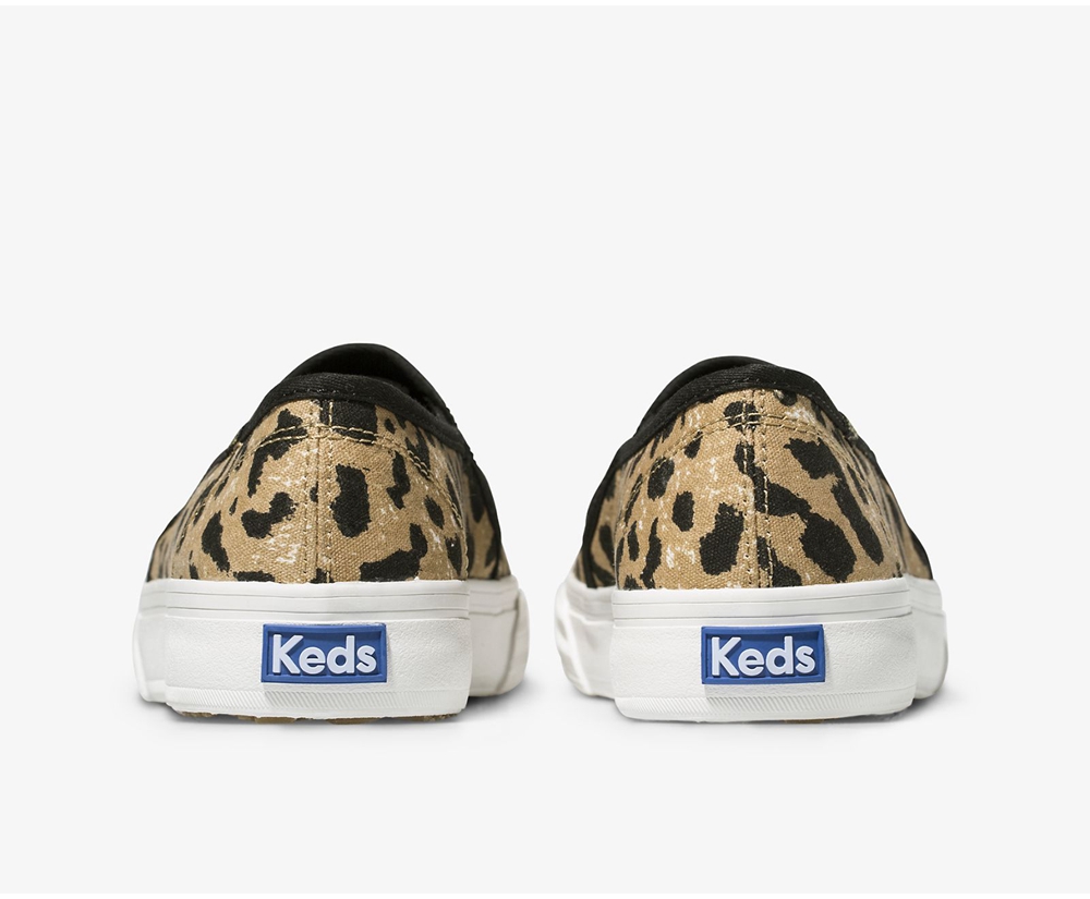 Womens Keds Slip Ons - Double Decker Leopard - Brown - 1872-BVEUX